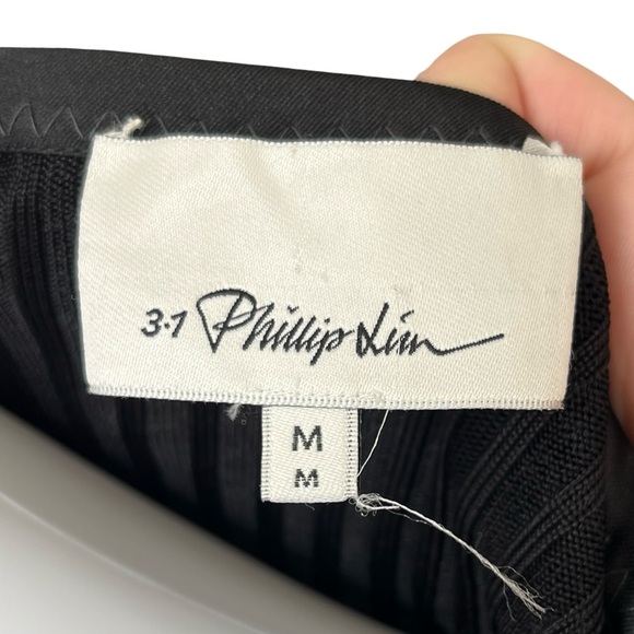 3.1 Phillip Lim Short Sleeve Ribbed Tie Front Shirt Black Womens Size Medium - Picture 7 of 10
